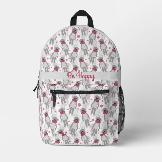 So Many Sock Monkeys Fun Kids Pattern Printed Backpack (Front)