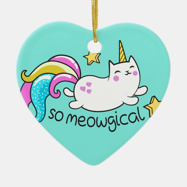 So Meowgical Cute Unicorn kitty glitter sparkles Ceramic Tree Decoration (Front)