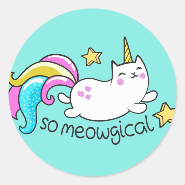 So Meowgical Cute Unicorn kitty glitter sparkles Classic Round Sticker (Front)