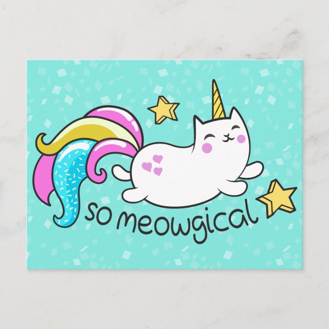 So Meowgical Cute Unicorn kitty glitter sparkles Postcard (Front)