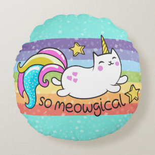 So Meowgical Cute Unicorn kitty glitter sparkles Round Cushion