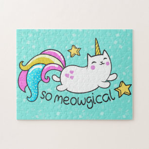 So Meowgical Cute Unicorn kitty on a shiny glitter Jigsaw Puzzle