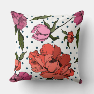 So much cute polka dots background Engraved floral Cushion