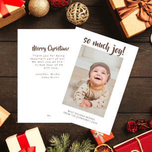 So Much Joy Baby's First Christmas Photo  Holiday Card