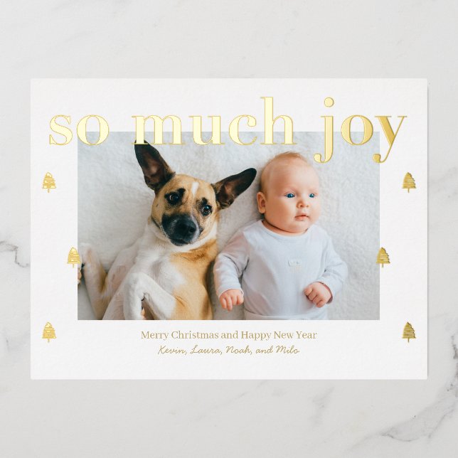 So Much Joy Editable Colour Foil Holiday Postcard (Front)