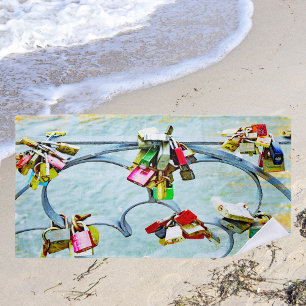 So much love! Love locks for eternal love Beach Towel