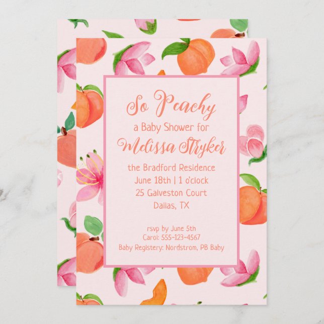 So Peachy Baby Shower Invitation (Front/Back)