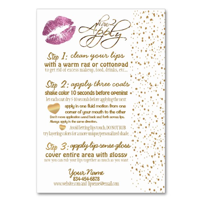 So Pink & Gold Confetti Lip Instructions 2 Table Number (Front)