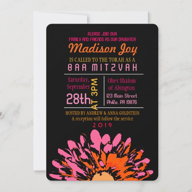 SO PRETTY DAISY Bat Mitzvah Invitation (Front)