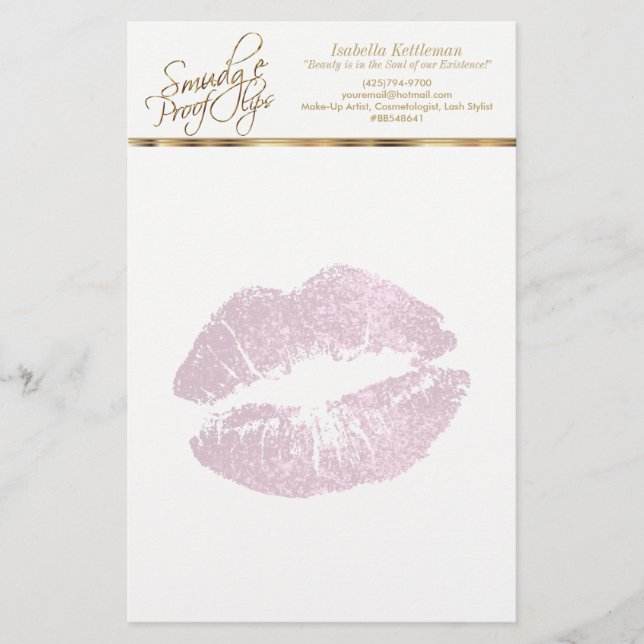 So Pretty Pink Glitter Lips Stationery (Front)
