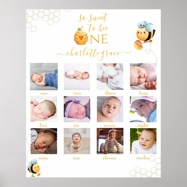 So Sweet to be One 12 months Photo Collage White P Poster (Front)