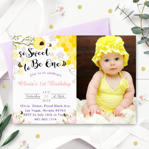So Sweet To Be One 1st Birthday Photo Invitation