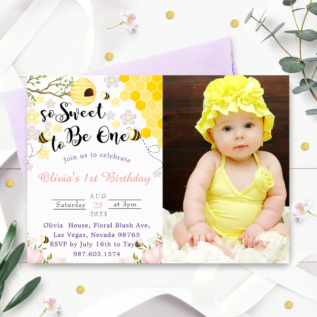 So Sweet To Be One 1st Birthday Photo Invitation | Zazzle