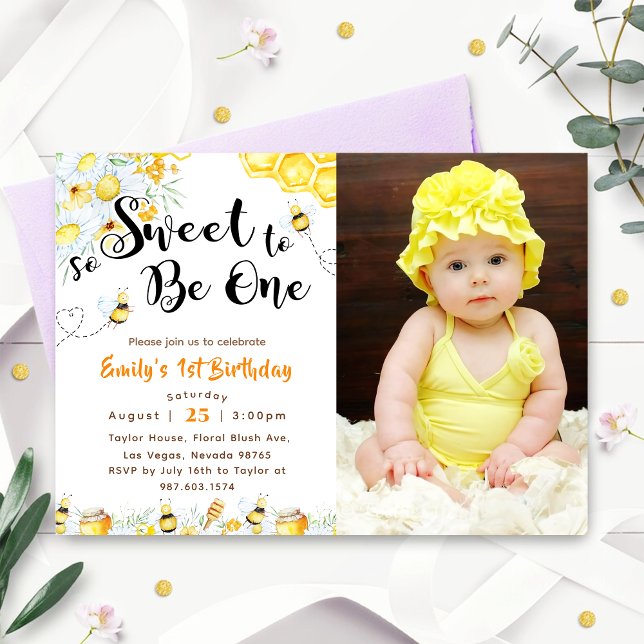 So Sweet To Be One 1st Birthday Photo Invitation (Creator Uploaded)