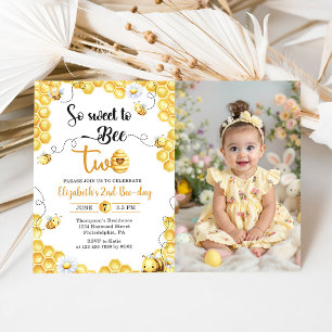 So Sweet To Bee 2nd Birthday Photo Invitation