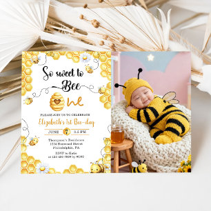 So Sweet To Bee first Birthday Photo Invitation