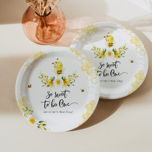 So sweet to bee One 1st birthday bee day Paper Plate