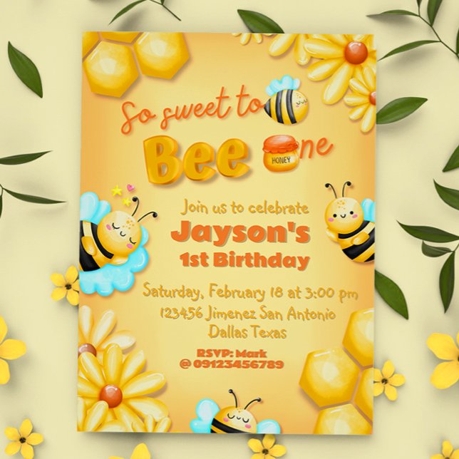 So Sweet to Bee One - 1st Birthday Invitation (So Sweet to Bee One - Bee-Day 1st Birthday Invitation)