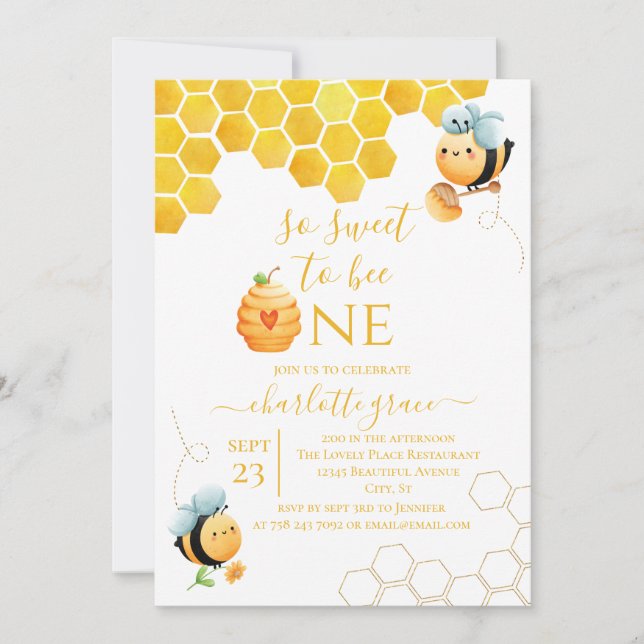 So Sweet To Bee One Bee Birthday Invitation (Front)