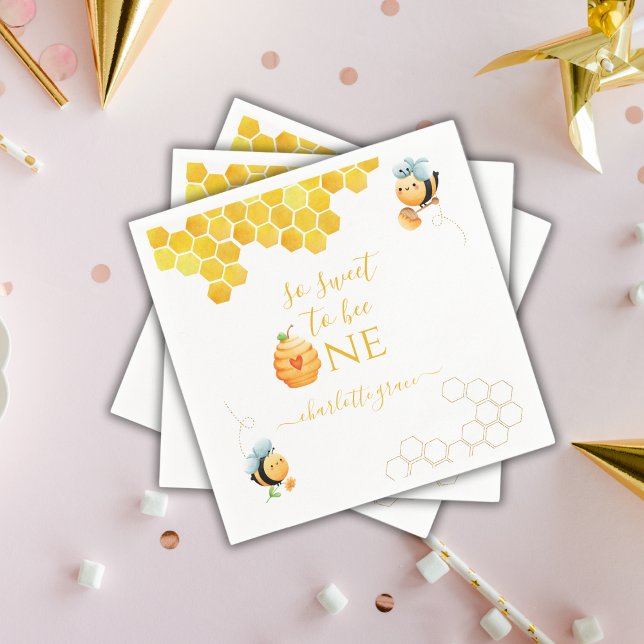 So Sweet To Bee One Bee Birthday Napkin (Creator Uploaded)