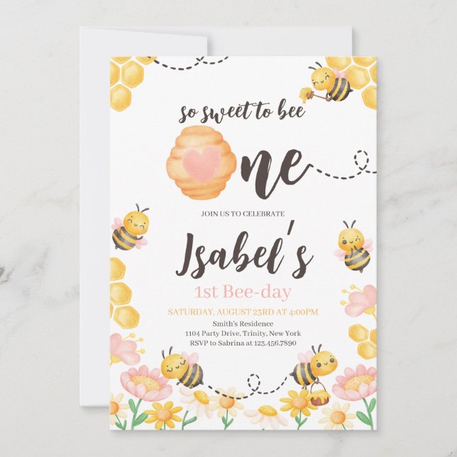 So Sweet to Bee One Birthday Invitation (Front)