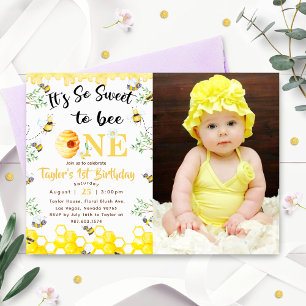 So Sweet To Bee One Birthday Photo Invitation