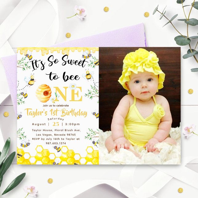 So Sweet To Bee One Birthday Photo Invitation (Creator Uploaded)