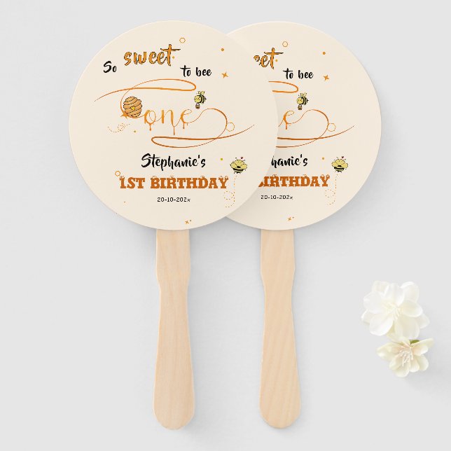 So Sweet To Bee One Cute Honey Bee 1st Birthday Hand Fan (Front and Back)
