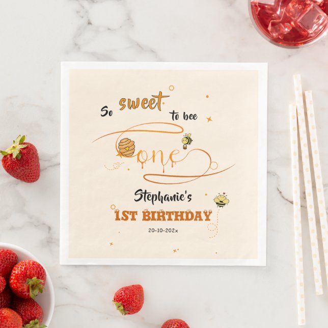 So Sweet To Bee One Cute Honey Bee 1st Birthday Napkin (Insitu)