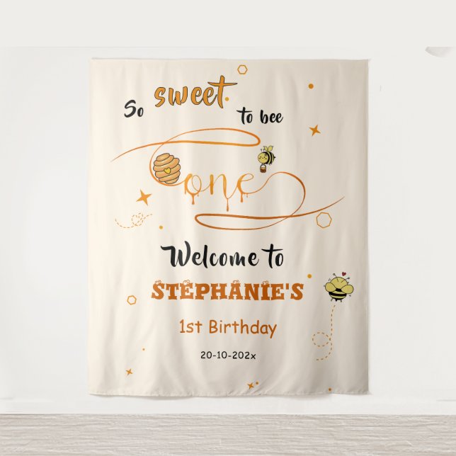 So Sweet To Bee One Cute Honey Bee 1st Birthday Tapestry (Front)