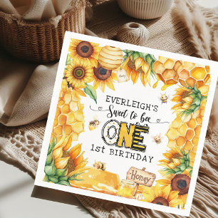 So sweet to bee one floral 1st birthday napkin