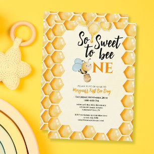 So Sweet To Bee One Girls Boys First Birthday Invitation
