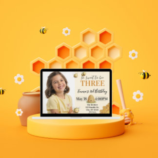So Sweet to Bee Three, 3rd Birthday with Picture Invitation