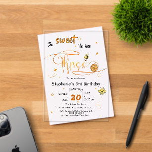 So Sweet To Bee Three Cute Honey Bee 3rd Birthday Acrylic Invitations