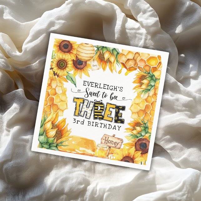 So sweet to bee three floral 3rd birthday  napkin (Creator Uploaded)