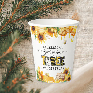 So sweet to bee three floral 3rd birthday paper cups