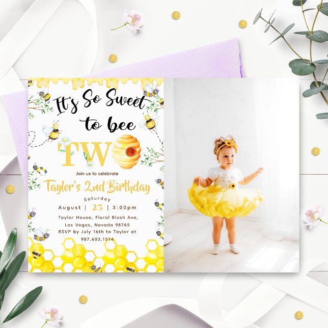 So Sweet To bee Two Birthday Photo Invitation (Creator Uploaded)