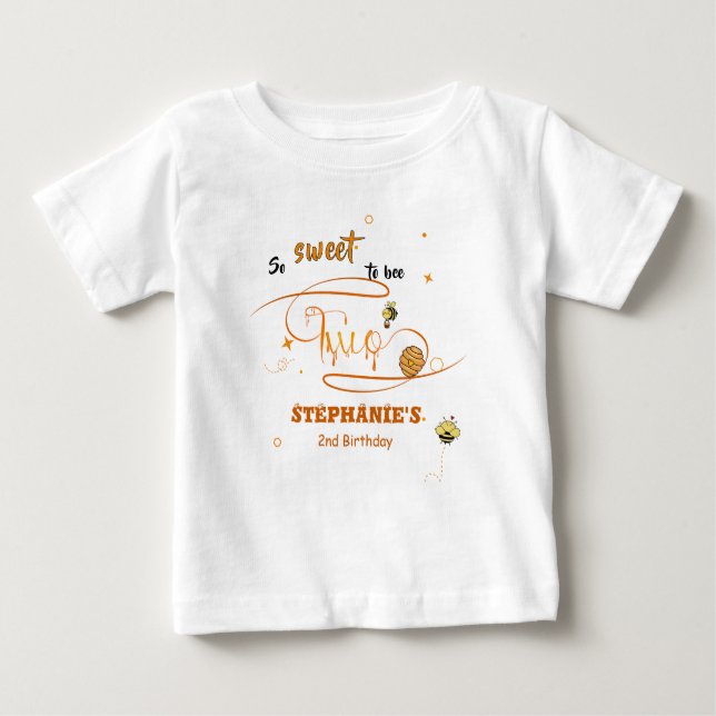 So Sweet To Bee Two Cute Honey Bee 2nd Birthday Baby T-Shirt (Front)