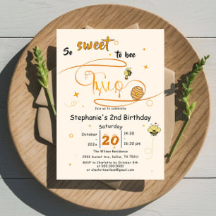 So Sweet To Bee Two Cute Honey Bee 2nd Birthday Invitation