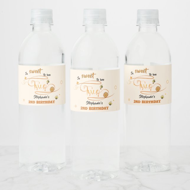 So Sweet To Bee Two Honey Bee 2nd Birthday Water Bottle Label (Bottles)