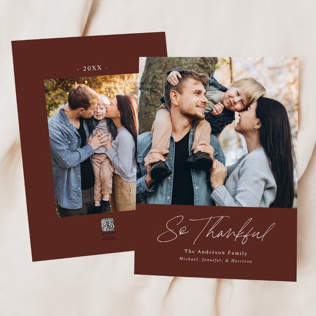 So Thankful Brown 2 Photo Thanksgiving Holiday Card (Creator Uploaded)