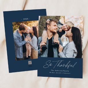 So Thankful Navy 2 Photo Thanksgiving Holiday Card
