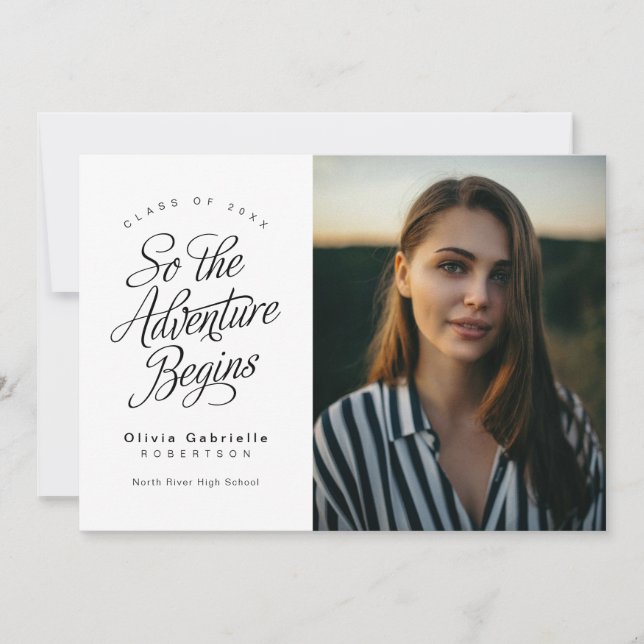 So The Adventure Begins Minimalist Graduation Announcement (Front)