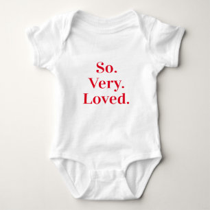 SO VERY LOVED plain serif modern lowercase red Baby Bodysuit