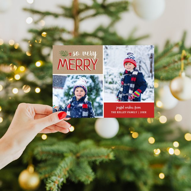 So Very Merry 2 Photo Magnetic Holiday Card (Creator Uploaded)