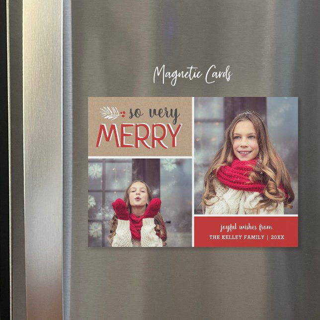 So Very Merry 2 Photo Magnetic Holiday Card (Creator Uploaded)