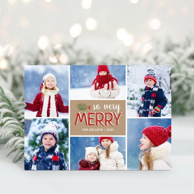 So Very Merry 6 Photo Folded Holiday Card (Creator Uploaded)