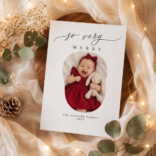 So Very Merry Baby Girl Red Dress Christmas Photo Holiday Card