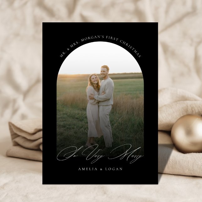  So Very Merry Black and White Arch Newlywed Photo Holiday Card (Creator Uploaded)
