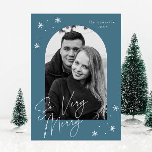 So Very Merry Blue Frost Arch Frame Photo Holiday Card